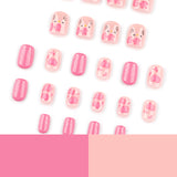 Japanese style pink bow sweet and cute short square press-on nails