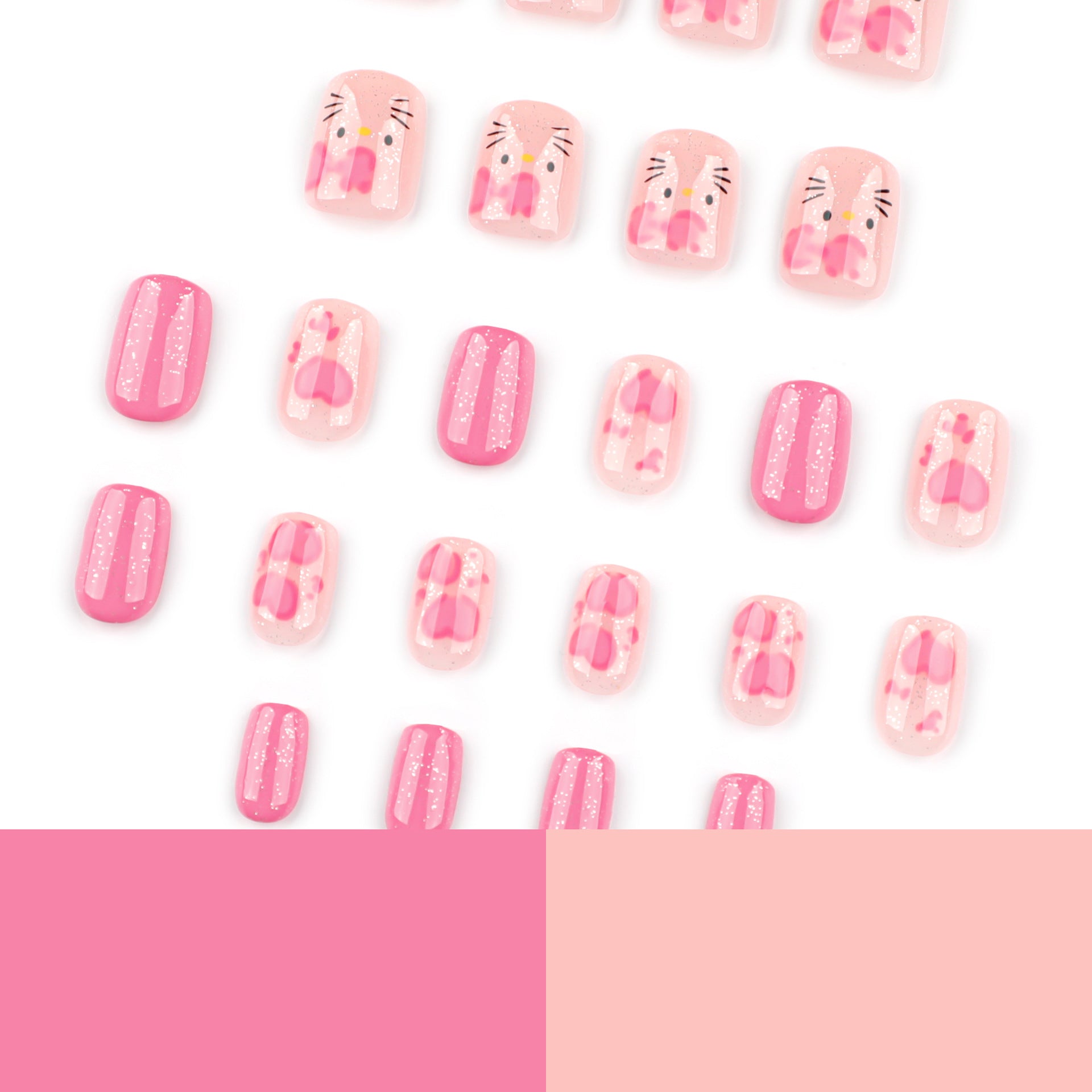 Japanese style pink bow sweet and cute short square press-on nails