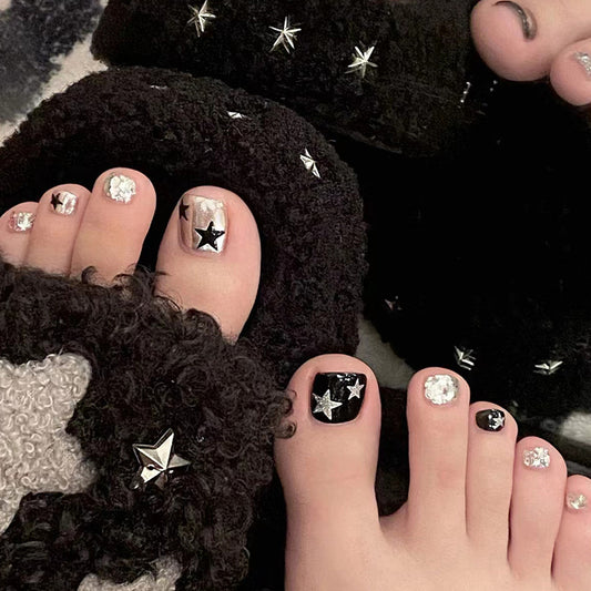 White, sweet, cool and shining stars, wearable Press-on toenails nail ins wind, Spice Girl manicure, fake nail, special nail film for Press-on toenails｜365nails
