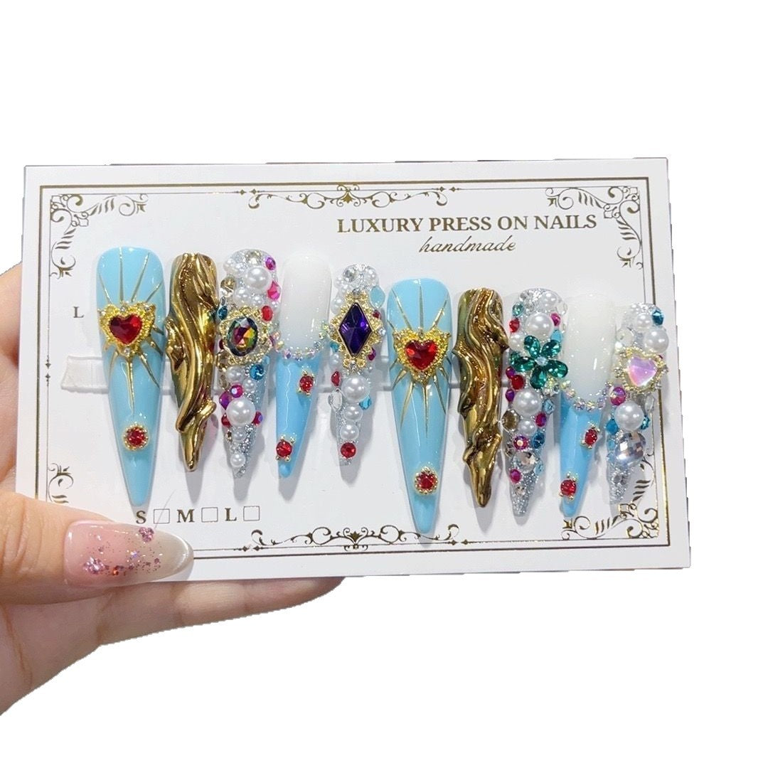 Baroque Jewel Pearl Crystal Luxury Press On Nail Set