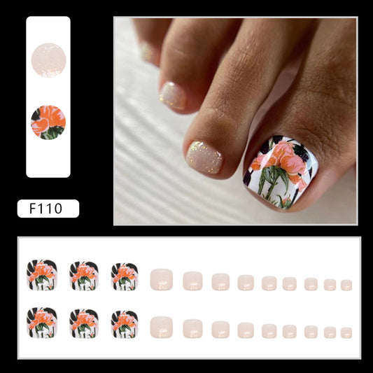 Manicure de flores de verão, doce e fresca, unhas postiças com glitter, estilo nacional, flor de peônia, unhas postiças｜365nails