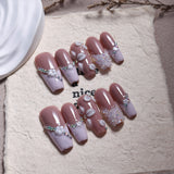 Soft Nude Floral Crystal Elegant Press On Nails