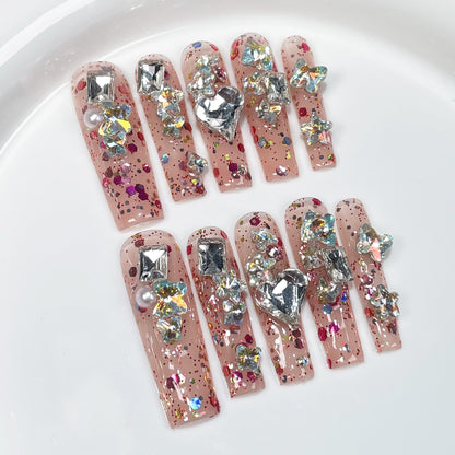 Pinças de água médias e longas, nail art, flash transparente cheio de diamantes, feito à mão, adesivos｜365nails