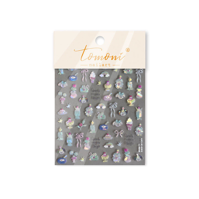Sweet Party Teddy Collection: "Dreamy Party" – 3D Embossed Nail Sticker