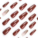 Simple solid color dark coffee color press on nails piece wholesale fake nail nude glitter nail art autumn and winter new nail piece｜365nails
