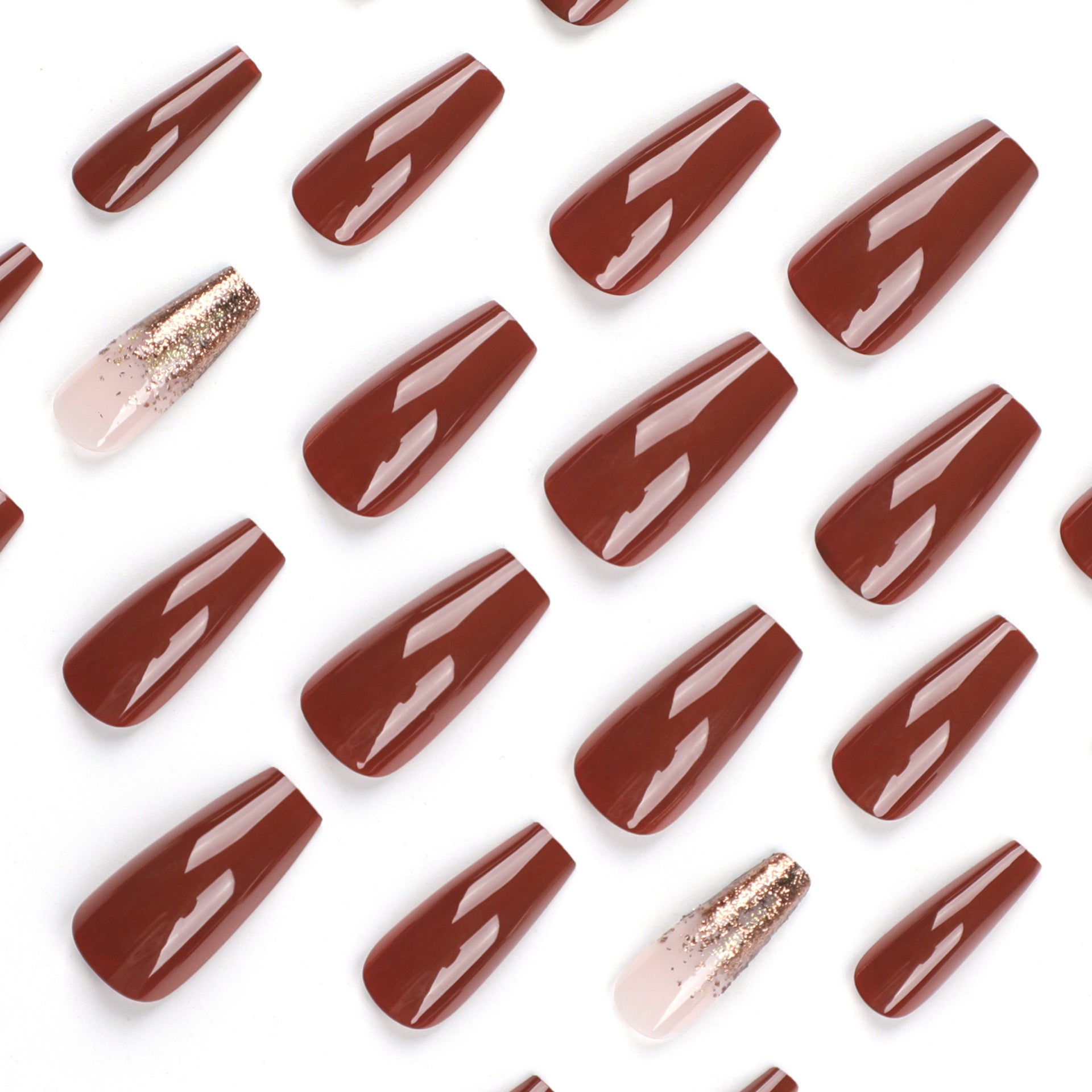 Simple solid color dark coffee color press on nails piece wholesale fake nail nude glitter nail art autumn and winter new nail piece｜365nails