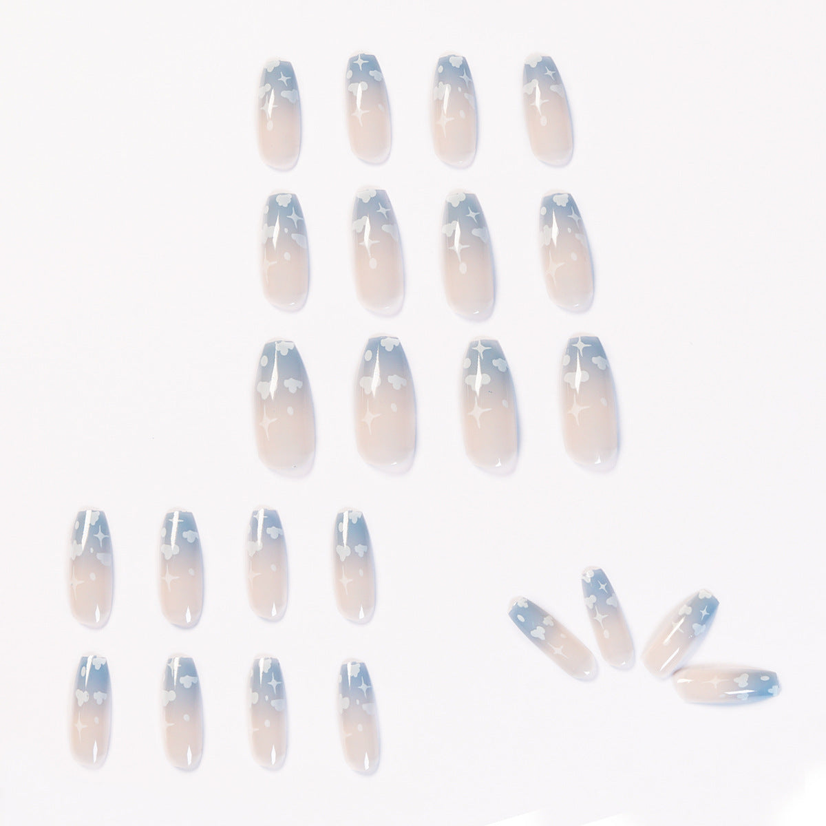 Gray and blue clouds wear nail finished soft nail fake nail nail nail patch nail patch removable nail piece｜365nails