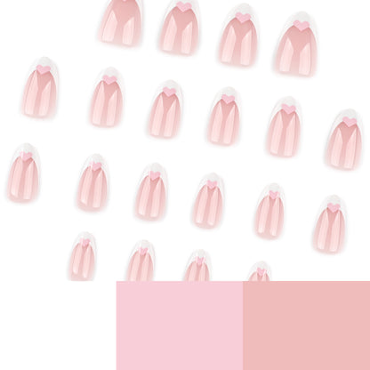Simple French white edge press on nails nail piece short almond nail art pink love removable fake nail wholesale｜365nails