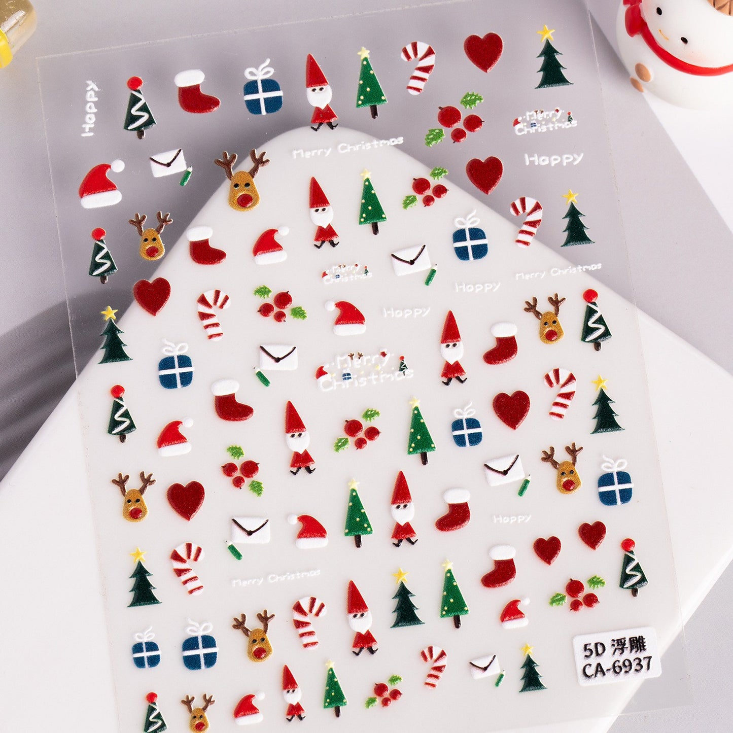 Christmas Atmosphere Nail Art Sticker 5D Embossed Three-dimensional Santa Elk Nail Sticker Ornament CA
