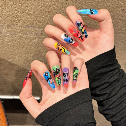 handmade press on nails Wear Spice Girl Nail Art Color Essay Graffiti Oil Painting Series Removable fake nails| 365nails