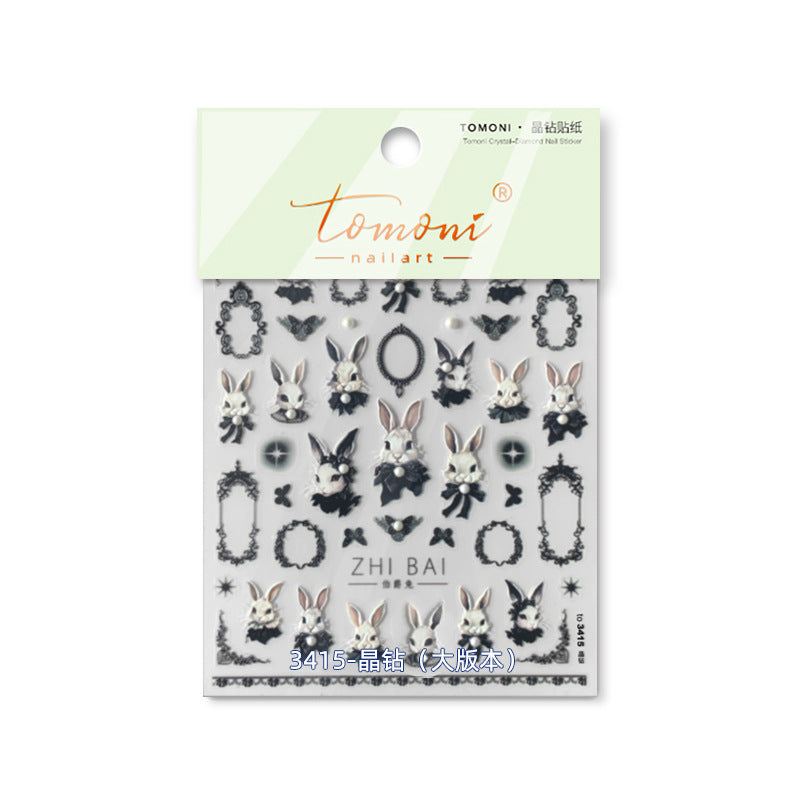 Gothic Bunny Collection: "Dark Lolita Rabbit" – 3D Embossed Nail Sticker