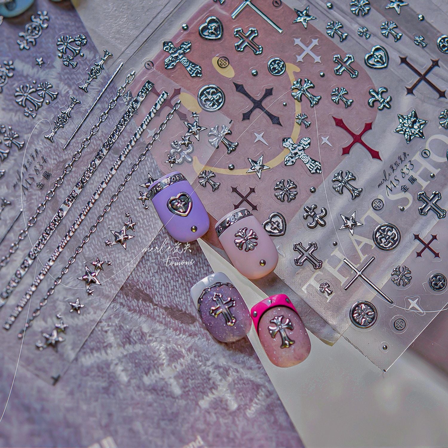 Silver Cross Gothic – Edgy Religious Nail Art Stickers