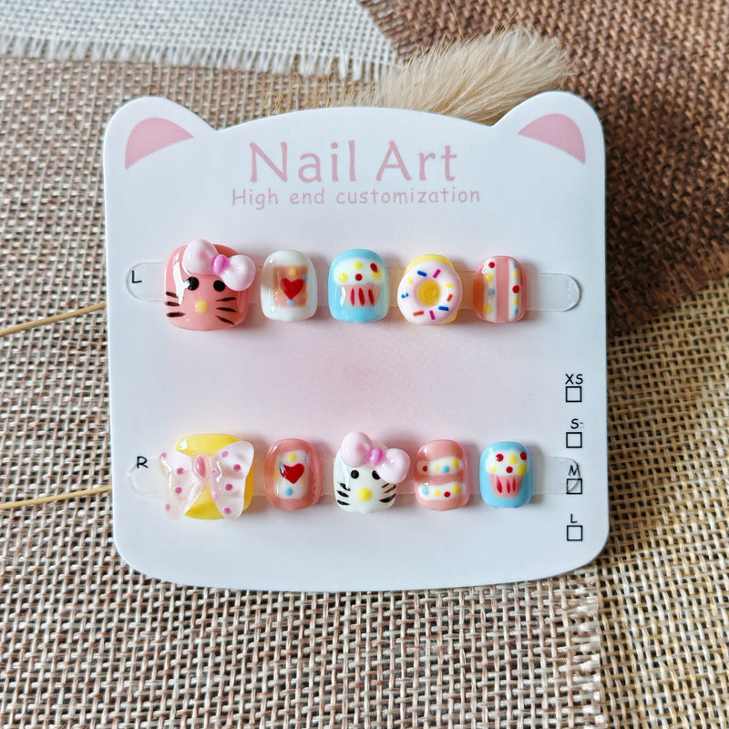 365nails-Série Infantil Hello Kitty: "Festa Doce de Donuts" – Unhas Postiças Infantis Curtas Quadradas
