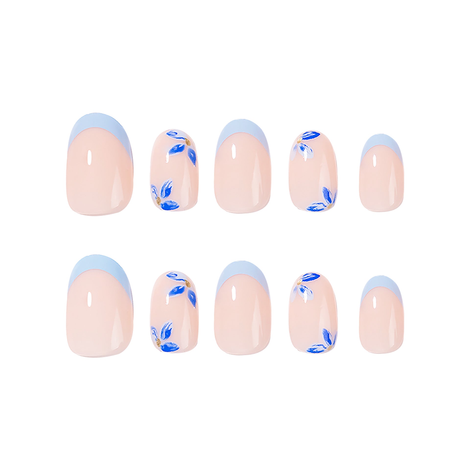 365nails: "Light Blue French Floral Oval" – Hand-painted Press-on Nails
