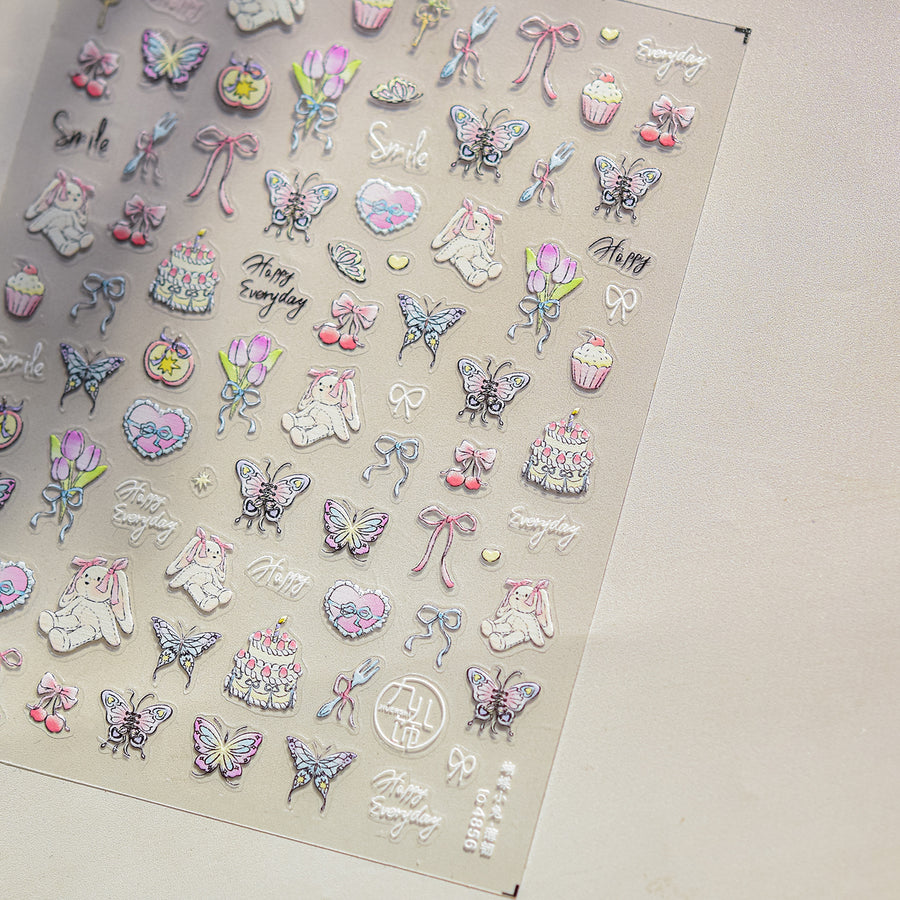 Spring Bouquet & Bow: "Fresh Bloom" – 5D Embossed Nail Sticker