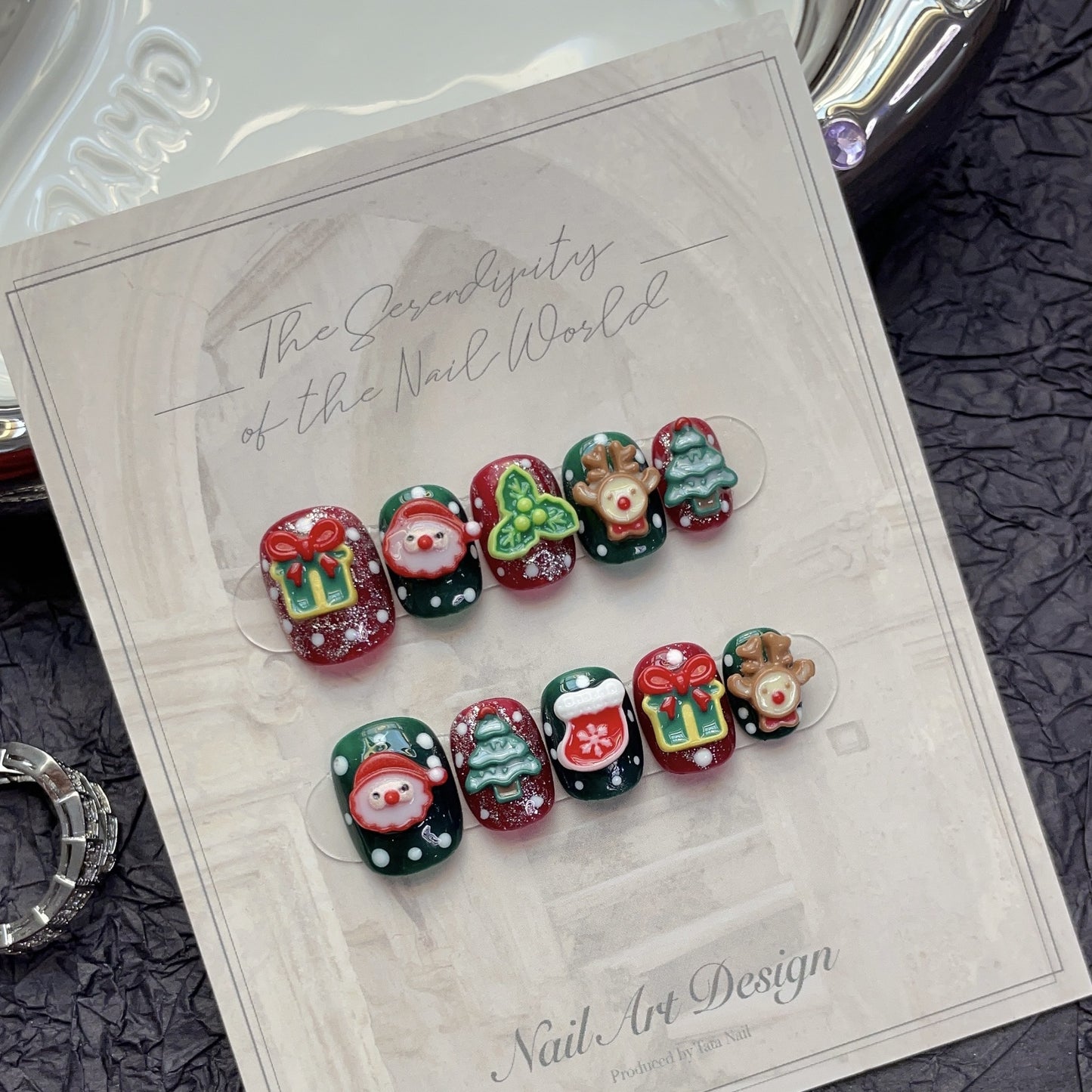 Merry Christmas Press‑On Nails – Snowman Reindeer Gift Design