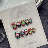 Merry Christmas Press‑On Nails – Snowman Reindeer Gift Design