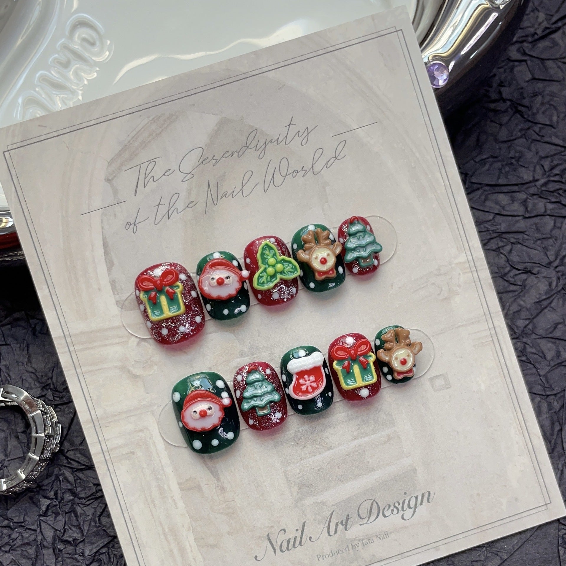 Merry Christmas Press‑On Nails – Snowman Reindeer Gift Design