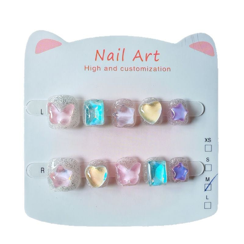 365nails: "aurora dream fairy" – short round handmade kids press-on nails