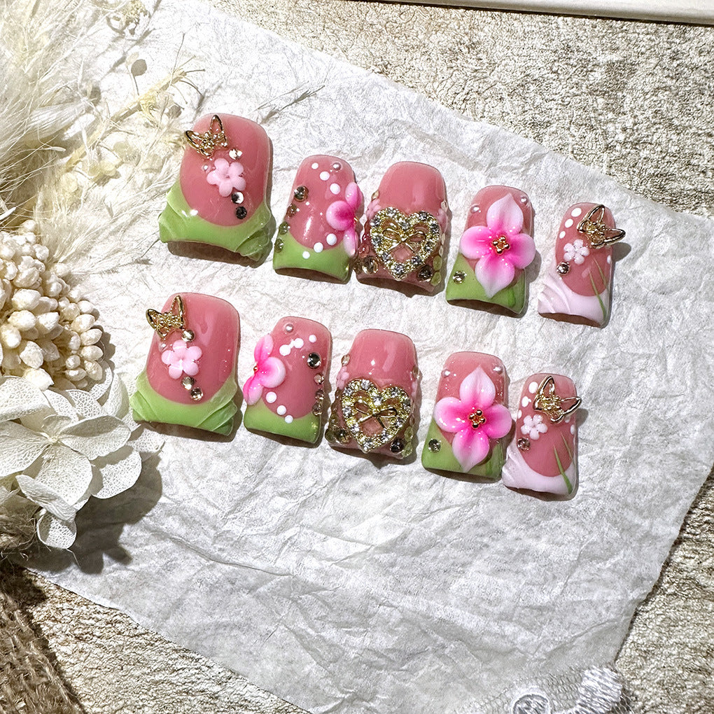 Floral Fantasy Collection: "Spring Blossom" – Short Square Press-On Nails