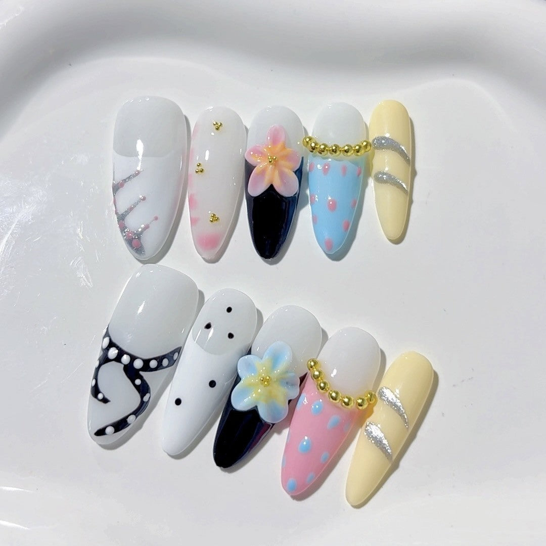 365nails-Jardim Caprichoso: "Camellia Bloom" – Unhas Postiças Artesanais Longas Amendoadas