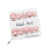 Uñas postizas hechas a mano, diseño de cerdito dulce y tierno, uñas cortas, uñas francesas, pegatinas para usar, uñas Yiwu Nail Art｜365nails