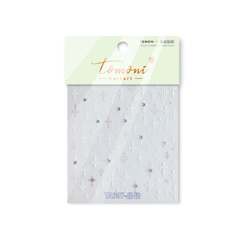 Crystal Cross Collection: "Sweet Pink Cross & Crystal" – 3D Embossed Nail Sticker