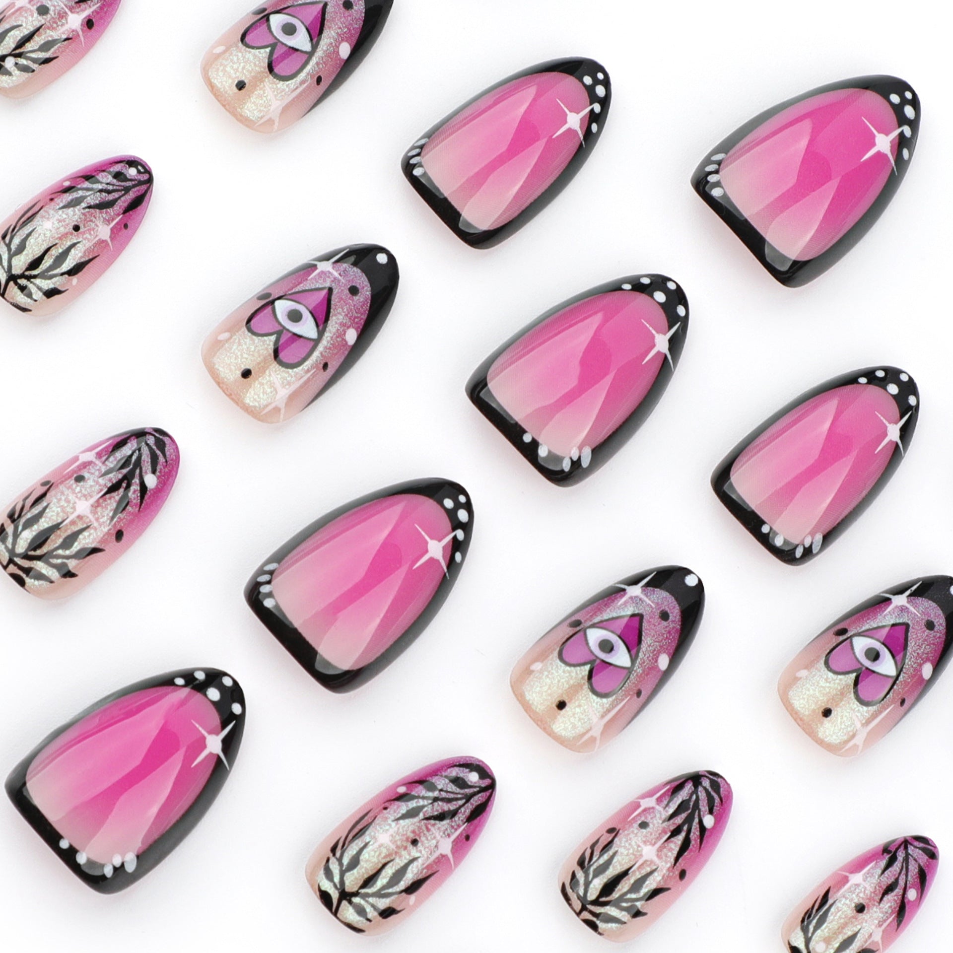 Uñas postizas francesas cortas con purpurina y forma de almendra difuminadas | 365nails