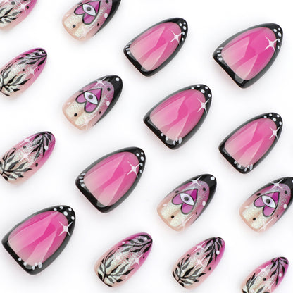 short smudged almond-shaped  French glitter fake nail press on nails｜365nails