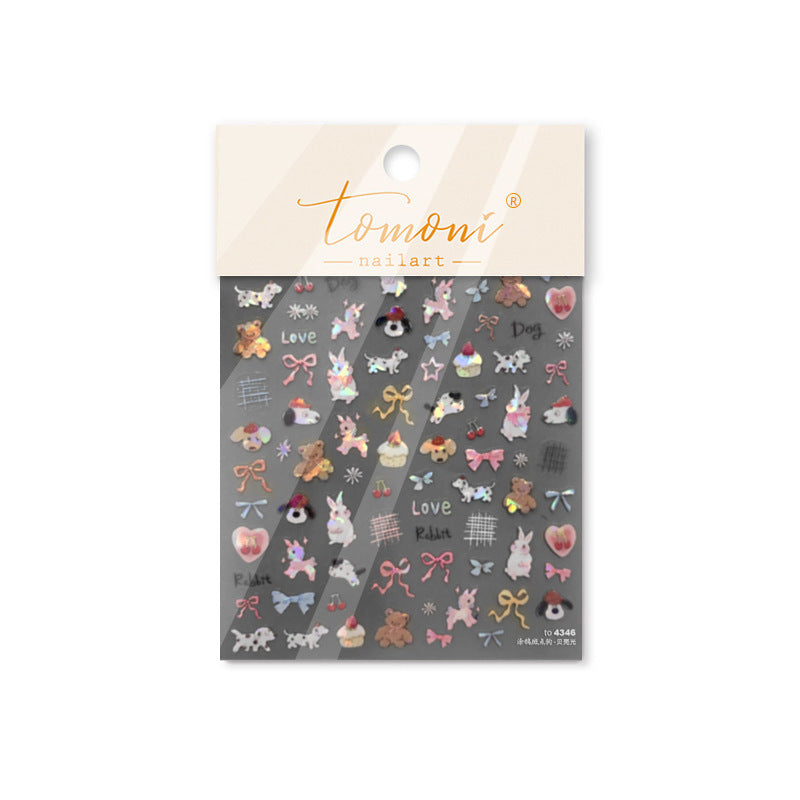 Embossed Animal Nail Stickers – Holographic Bunny & Teddy Bear Set