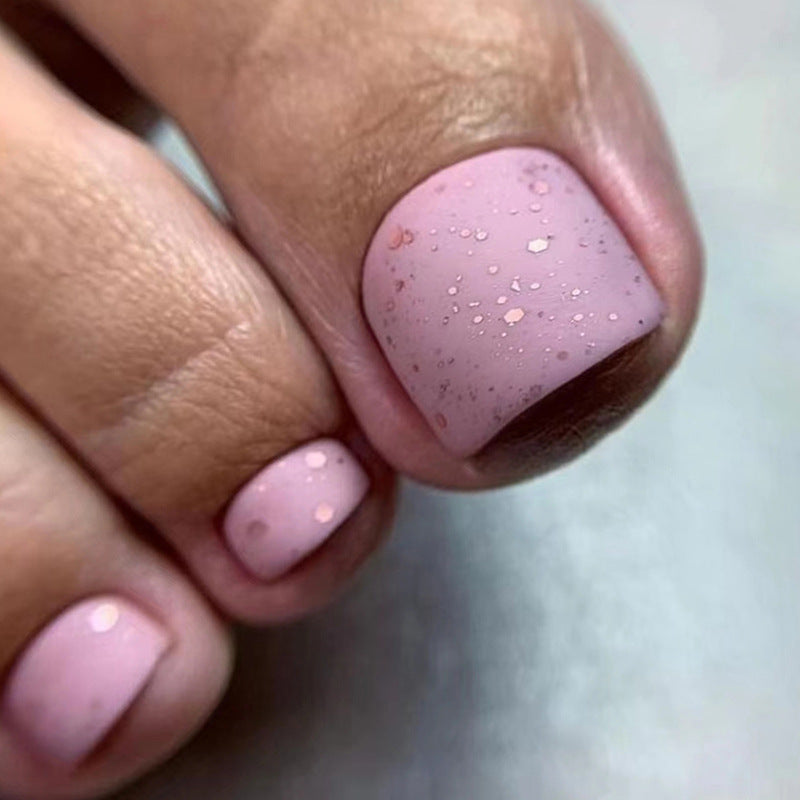 Press-on toenails pink girl manicure matte texture flash press-on nails glitter powder big sequins Press-on toenails nail sweet sister nail piece nail｜365nails
