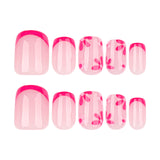 Uñas francesas sencillas rojas a presión, cortas, cuadradas, con flores frescas y uñas postizas, venta al por mayor | 365nails