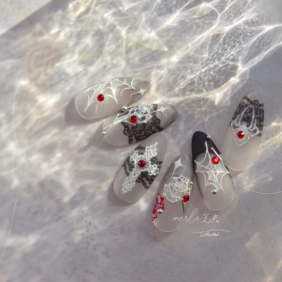 Gothic Spider & Crystal Cross: "Noir Spider Web" – 5D Crystal-Diamond Nail Sticker