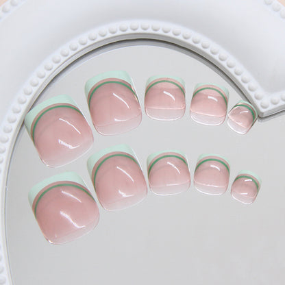 Simple and light lines French matcha green fashion simple   removable toenails 24 pieces｜365nails