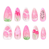 Sweet pink fresh fruit wearing nail cherry strawberry nail art fake nail 3D popular nail patch