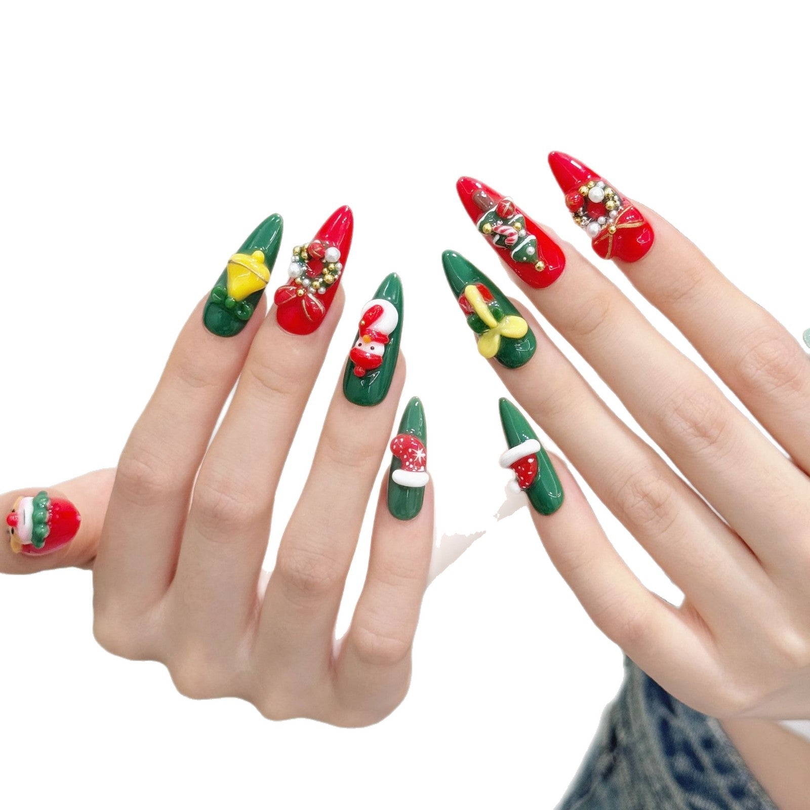 Festive Christmas Red Green Cartoon Press On Nails
