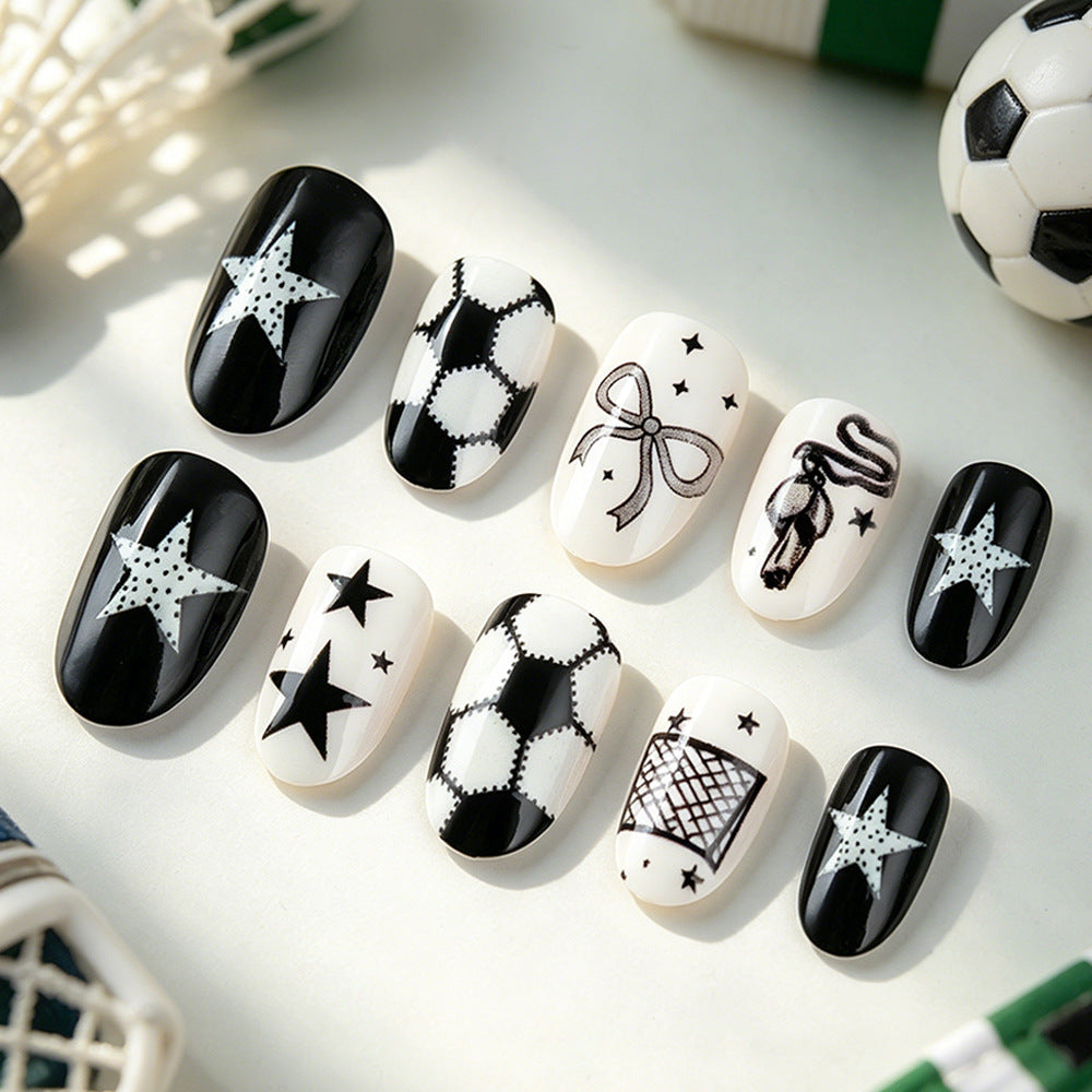 World Cup Classic Black White Football Elements Press-On Nails (Matte/24pcs/Oval)