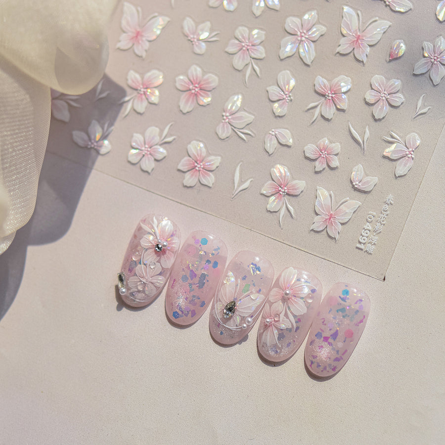 Holographic Sakura & Butterfly: "Spring Sakura Breeze" – 5D Embossed Nail Sticker