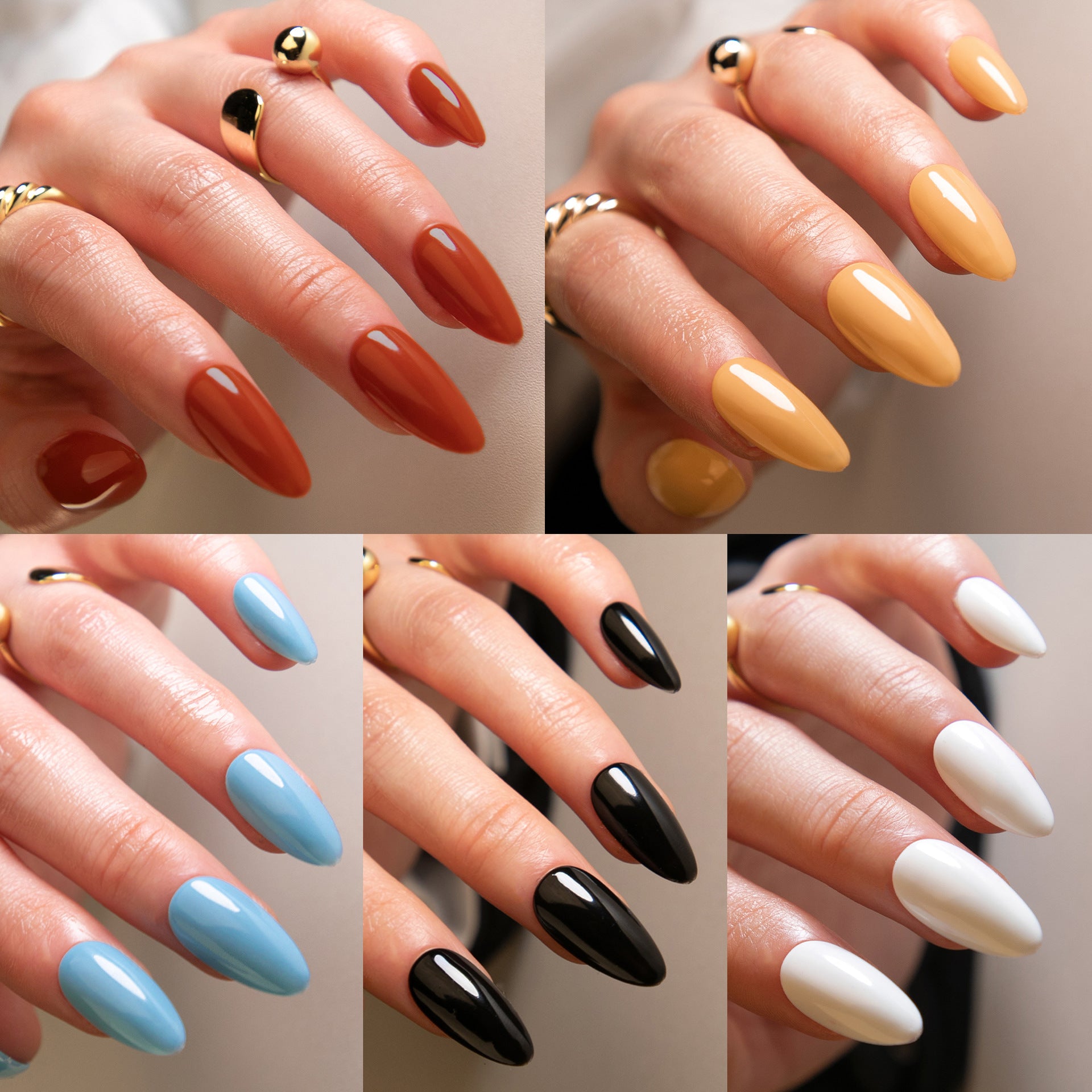 熱門色純色亮面杏仁形穿戴甲，可拆卸｜365nails