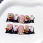 Sweet Cherry: Unhas Postiças Artesanais "Blush Noir" – Formato Bico de Pato