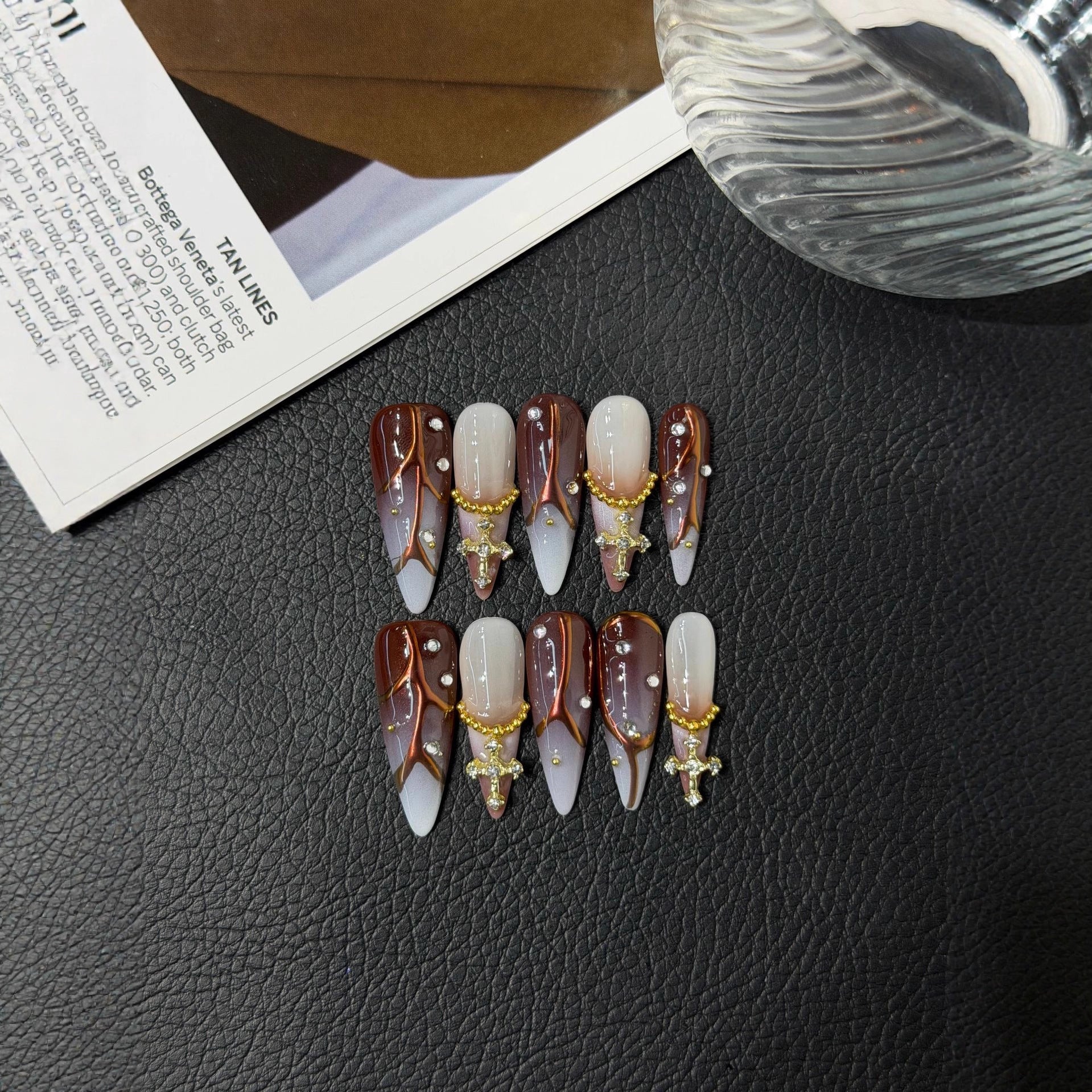 365nails: "Gilded Crown" – 3D Cross Gold Leaf Handmade Stiletto Nails