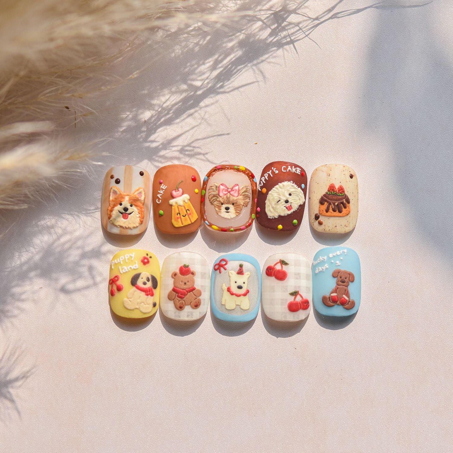 Puppy Café Collection: "Cute Puppy & Dessert" – 3D Embossed Nail Sticker