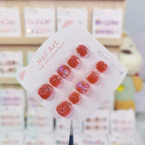 Red Glitter Crystal Cute Kids Press On Nails Set