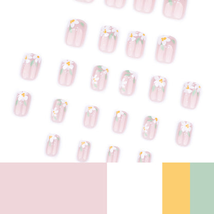 Spring and summer new nail art fake nails short square nail wearable nail piece small fresh flower wearable nail piece finished product wholesale｜365nails