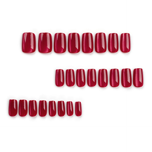 New Year's cat eye red solid color  short autumn and winter white simple nail art removable  factory ｜365nails