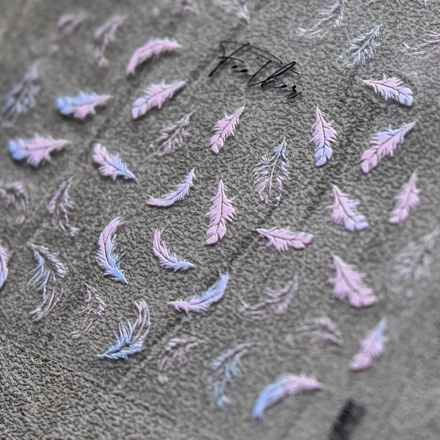 Elegant Feather: "White Feather Emboss" – 3D Embossed Nail Sticker