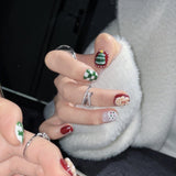 Cute Christmas Press‑On Nails – Snowman, Tree & Gingerbread Design