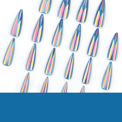hot-selling long-pointed manicure, blue cat eye coating,   ｜365nails