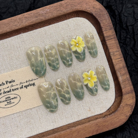Mint Green Sea Ripple cat eye Ocean Ice Flower Moisturizing Pure Handmade s | 365nails