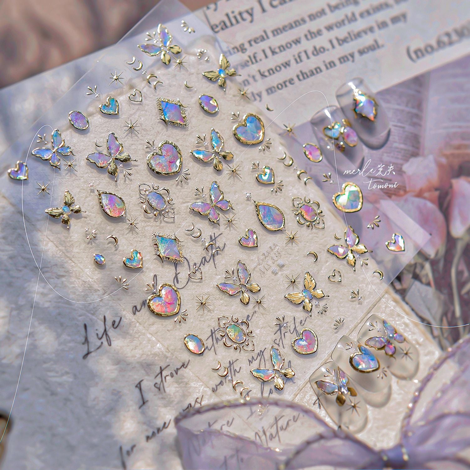 Metallic Iridescent Gem Collection: "Luxury Iridescent Gem & Star" – 3D Embossed Nail Sticker